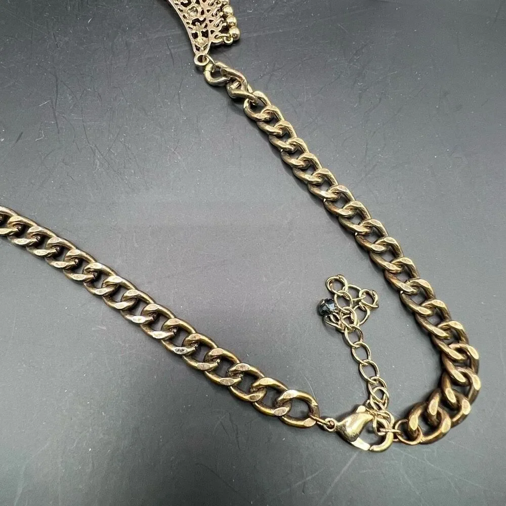 Middle Eastern Necklace Ornate Engravings Statement Collar Ethnic Gold Tone - Picture 9 of 9